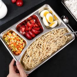 Plates 2/3/4/5/6 Grids Stainless Steel Dinner Plate Dishwasher Safe Dinnerware Round Rectangle Divided Serving Tray For School