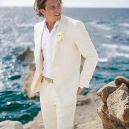 Men's Suits Linen Beach Wedding For Men Slim Fit Groom Tuxedo Formal Prom 2 Pieces Male Fashion Jacket With Pants 2024
