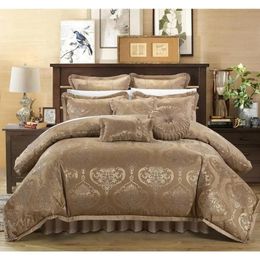 Bettwäsche Sets Chic Home 9 -teilige Polsterqualität Jacquard Motiv Stoff Schlafzimmer Tröster Set Kissen Ensemble King Gold