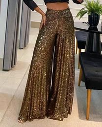 Women's Pants 2024 Fashion Women Casual Night Out Party Leggings Glamorous Elegant Sexy Bling Trousers High Waist Sequin Flared