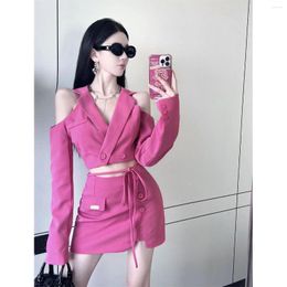 Work Dresses Elegant Short-Sleeve Coat And Half-Body Skirt Two-Piece Set With Belt For Women Arrival Spring Autumn High Quality
