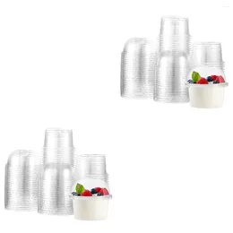 Disposable Cups Straws 100 Pcs Salad Cup Dessert Pudding Containers Lids Mini Parfait Dome Plastic For Party Glass