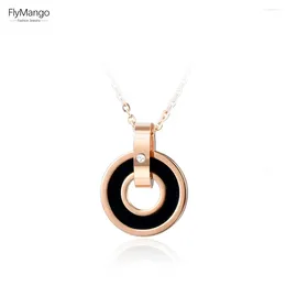 Pendant Necklaces FlyMango Classic Acrylic Double Circle Rose Gold Colour Stainless Steel Exquisite Jewellery For Women FN17036