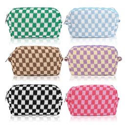 6Piece Checkered Makeup Bag Cosmetic Bag Bulk Makeup Pouch Personalize Travel Toiletry Bag Organizer Cute Makeup Brushes 240322