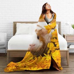 Blankets Guinea Pig Flowers Velvet Print Animal Cute Multifunction Lightweight Throw Blanket For Home Travel Plush Thin Quilt