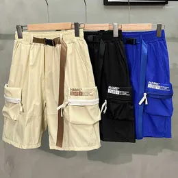 Women's Pants Japan Contrast Belt Shorts Large Pocket Capris Mens Summer American Loose Work Wear Quick Dry Casual Half Oversize Hip Hop