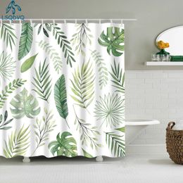 Tropical Green Plant Leaf Palm Cactus Shower Curtains Bathroom Curtain Frabic Waterproof Polyester Bathroom Curtain with Hooks 240320