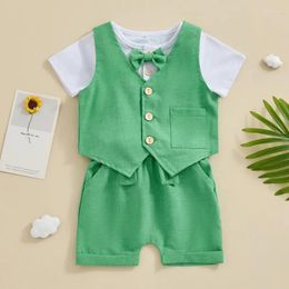 Clothing Sets Born Baby Boy Gentleman Set Summer Clothes Short Sleeve Button T-Shirt With Suspender Shorts And Waistcoat