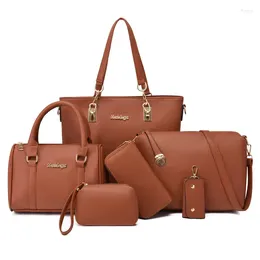 Evening Bags Fashion Trend Composite Six Pieces National Printing PU Leather Handbag Shoulde Bag Luxury Handbags Women Set