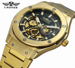 New Fashion Golden Automatic Mechanical Men Watch Popular Style Skeleton Wrist watch Top Brand Luxury Self Winding Wristwatch S9174422270