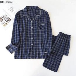Home Clothing 2024 Men's Casual 2PCS Pajama Sets Plaid Style Long Sleeve Top And Trousers Homewear Men Soft Breathable Sleepwear