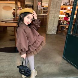 Jackets Girls' Coat 2024 Autumn Children's Clothing Coffee Fashionable Jacket Zippered Cardigan