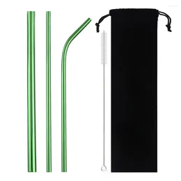 Drinking Straws 5Pcs Reusable Metal Multi Colour 304 Stainless Steel Straw With Cleaning Brush And A Fortable Bag