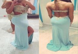 2019 Backless Prom Dress Mint Green Sweetheart Long Beaded With Slit Evening Party Gown Plus Size vestidos de festa1359040