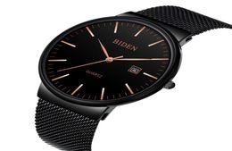 Wristwatches BIDEN Mens Watch 2021 Male Modern Stylish Black Stainless Steel Auto Date Display Chic Waterproof Quartz Wristwatch W8492313