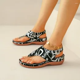 Sandals 2024 Women BLACK Printings Soft Rome Sandal Lady Anti-slip Comfortable Platform Flat Summer Casual Shoe Shoes