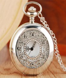 Antique Fashion Silver Hollow Out Cover Pocket Watch Women Men Quartz Analog Watches with Necklace Chain Timepiece Clock reloj de 4812625