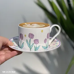 Cups Saucers Reading Mom Travel Coffee Cup Ceramic Girls 250ml Chinese Latte Cute Reusable Flower Taza Ceramica Household Items