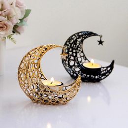 Candle Holders Home DecorationCrystal Pillar Moon Shaped Metal Stand Decorative Candlestick