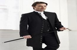 New Design Black Groom Tuxedos Groomsmen Stand Collar Man Suits Mens Wedding Suits JacketPantsVestTie 10032480811