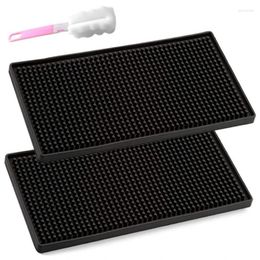 Table Mats JFBL 2 Pack Bar Mat Non Slip Rubber Service Spill For Coffee Bars Kitchen Restaurants With Cleaning Brushes