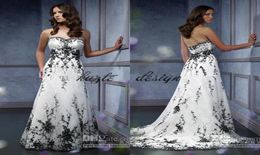 Vintage Gothic Bridal Wedding Gown Plus Size Sweetheart Black Embroidery Accented A line Black And White Wedding Dress8214818