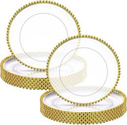 Plates Pack 13 Inch Clear Charger Bulk Round Beaded Chargers Plastic Decorative With Gold Rim For K