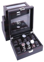 High Carbon Fibre 5 6 10 12 Grid Watch Box Watch Display Storage Box Bracelet Display Slots Case holder Storage Container8843490