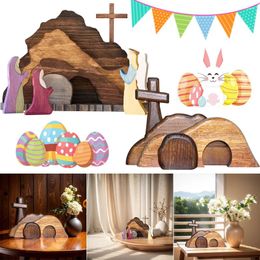 Party Decoration Easter Jesus Tomb Cross Decor Wooden Handcrafted Empty Creative For Family Festival Activities