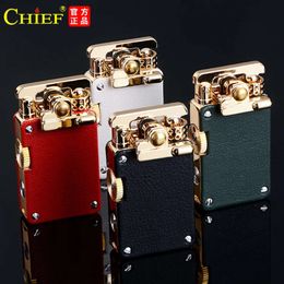 CHIEF Metal Leather Rocker Arm Kerosene Lighter Creative Fire Stone Warehouse Retro Windproof Lighter High-end Smoking Gadgets