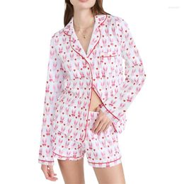 Home Clothing Xingqing Pajamas Heart Loungewear 2000s Women Single Breasted Long Sleeve Shirt Tops And Shorts Cute Sleepwear