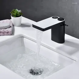 Bathroom Sink Faucets LED Digital Basin Faucet White Water Power Mixer Brass Temperate Display Smart Taps