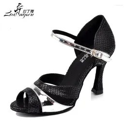 Dance Shoes Ladingwu Factory Outlet Black Snake Texture PU Ballroom Competition Woman Latin Salsa Size US 4.5-12