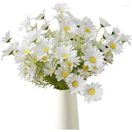 Decorative Flowers 5pcs Chamomiles 5Heads Silk Artificial Flower Daisy White Fake Room Wedding Car Table Party Gift Decoration DIY Bouquet