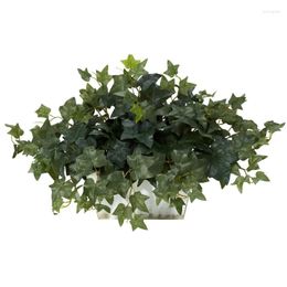 Decorative Flowers Ivy With White Wash Planter - Silk Plant Green