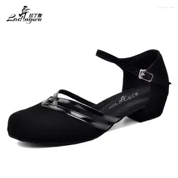 Dance Shoes Ladingwu 2024 Flannel Square Heel Latin Women's Salsa Black Women Low Soft Bottom 3cm