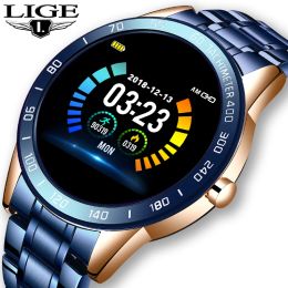 Watches Lige Steel Band Smart Watch Men Fiess Tracker Heart Rate Blood Pressure Multifunction Applicable for Ios Android Smartwatch