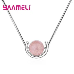 Chains Classic Simple Elegant Pendant Necklace For Women 925 Sterling Silver Jewellery Super Choker With Pink Beads