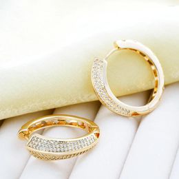 Hoop Earrings Geometric Design Inlaid Zircon For Women Vintage Plated 18K Gold Handmade Fashion Jewelry Dating Party Gift