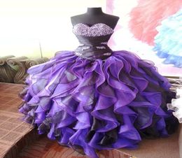 Purple Crystals Sweet 16 Ball Gown Quinceanera Dresses 2015 New Real Images Bling Beaded Corset Organza Birthday Prom Dress for 152770327