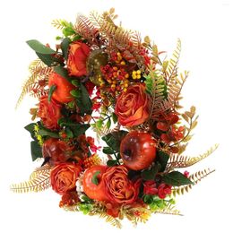 Decorative Flowers Wreath Artificial Floral Simulation Leaf Rose Pendant Fall Eucalyptus Hanging Plastic Front Door Autumn Season Decor