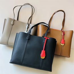 TB Womens Bag Tote Shoulder Handbag Lychee Grain Cowhide Shopping Casual Versatile Briefcase 240328
