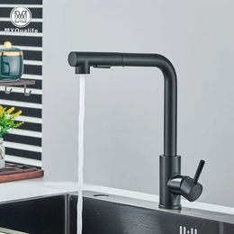 Black Pull Out Kitchen Sink Faucet Two Model Stream Sprayer Nozzle Stainless Steel Cold Wate Mixer Tap Deck 240325