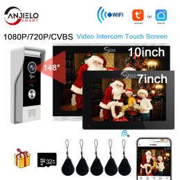 Intercom 1080P Tuya Smart 7/10 inch Video Intercom Wifi Home video doorbell System 148° Wired Doorbell Camera Full Touch Monitor ic card