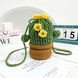 Decorative Flowers Handmade Crochet Simulation Plant Cactus Shoulder Bag Creative All- Messenger Holiday Gift For Friends