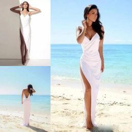 Dresses Sexy Beach Wedding Dresses 2020 Spaghetti Straps Side Split Bridal Gowns White Chiffon Backless Summer Cheap Wedding Gowns Bride D