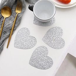 Table Mats 4Pcs Place Hollow Anti-scratch Heart-shape Insulated Cup Tableware Anti-slip PVC