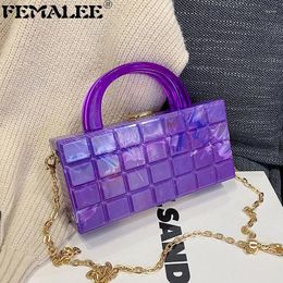 Shoulder Bags Colourful Plaid Acrylic Box Evening Bag Women Luxury Thick Crystal Clutch Purses And Handbag Ladies Dinner High Quality