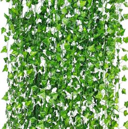 Decorative Flowers 12/24/36pcs 2M Artificial Green Plantas Ivy Fake Leaves Vine Foliage Home Decor Plastic Rattan String Wall