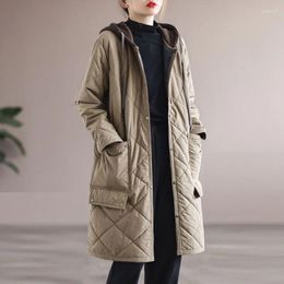 Women's Trench Coats Winter Women Jacket Parkas Quilted Long Sleeve Warm Mid-length Cotton-padded Korean Chic Outerwear Pocket Buttons